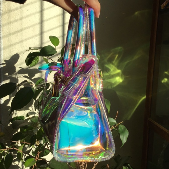 Multicolor Iridescent rainbow transparent satchel - Picture 7 of 8